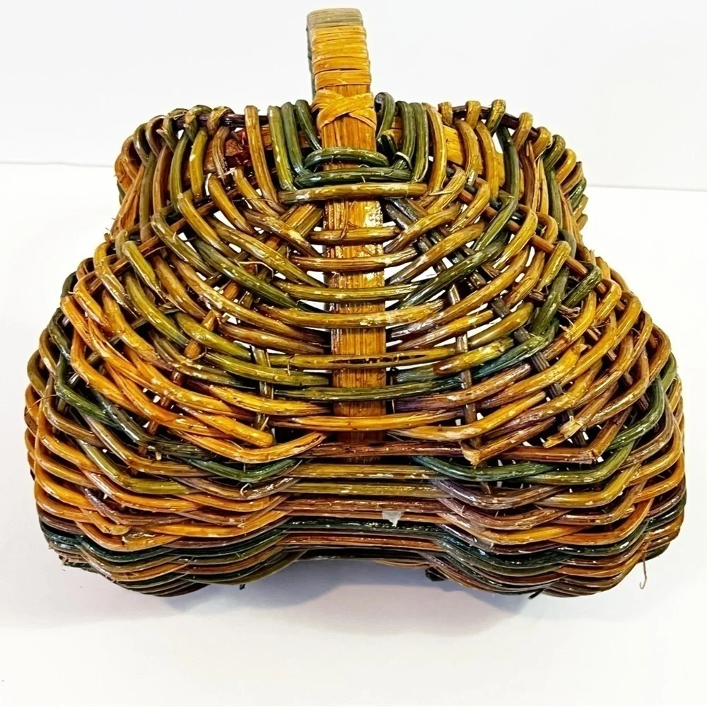 Buttocks Egg Gathering Basket Handmade Small Childs Farmhouse Striped Colorful